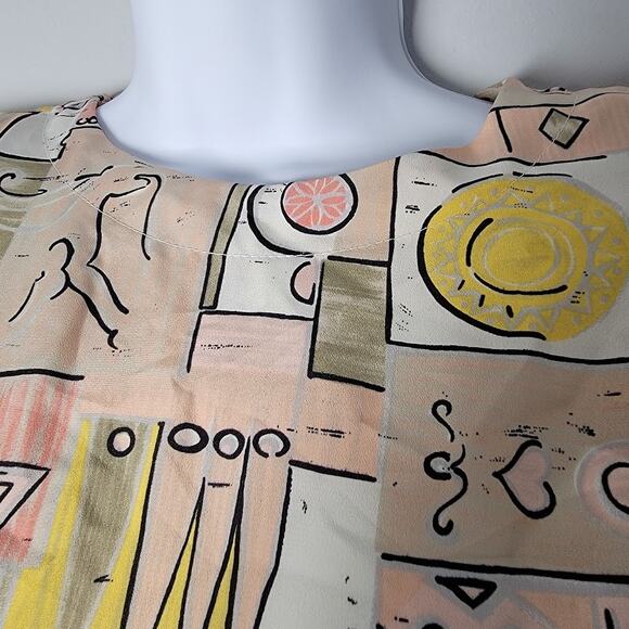 Vintage Renaissance Sportswear Abstract Print Blouse Retro Short Sleeve Top L/XL - Picture 10 of 10